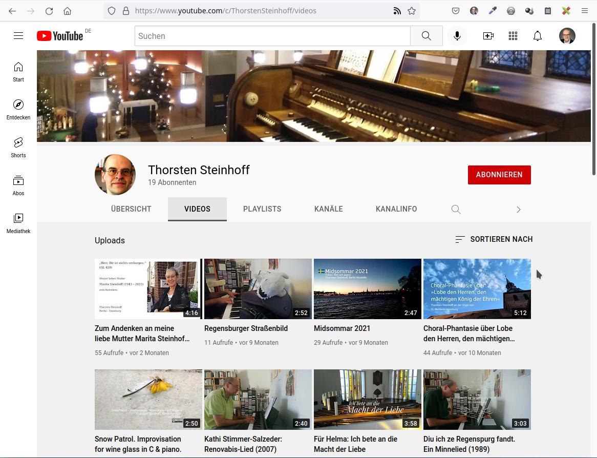 Screenshot Youtube-Kanal von Thorsten Steinhoff